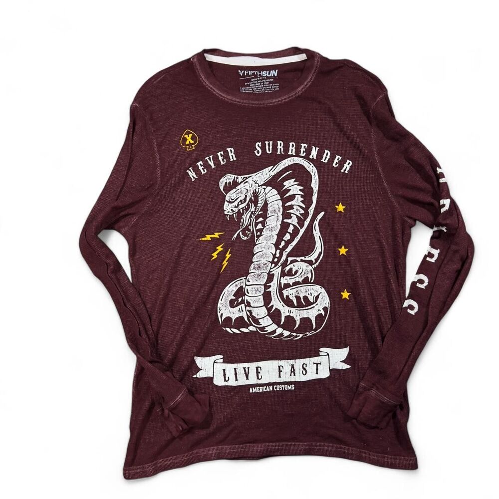 Fifth Sun Long sleeve Men L Maroon Cotton Blend Snake Graphic Y2K Streetwear